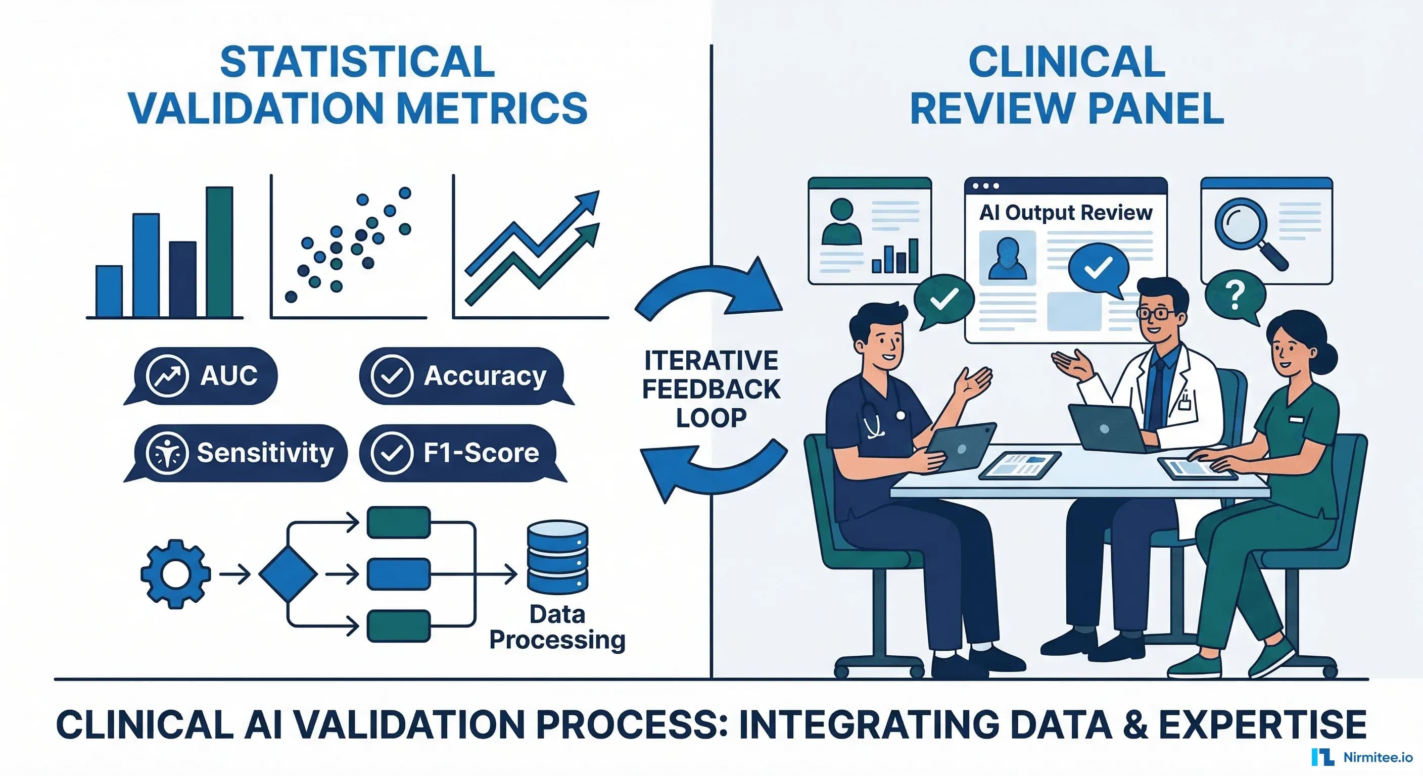 Clinical AI validation combining statistical metrics with clinical review